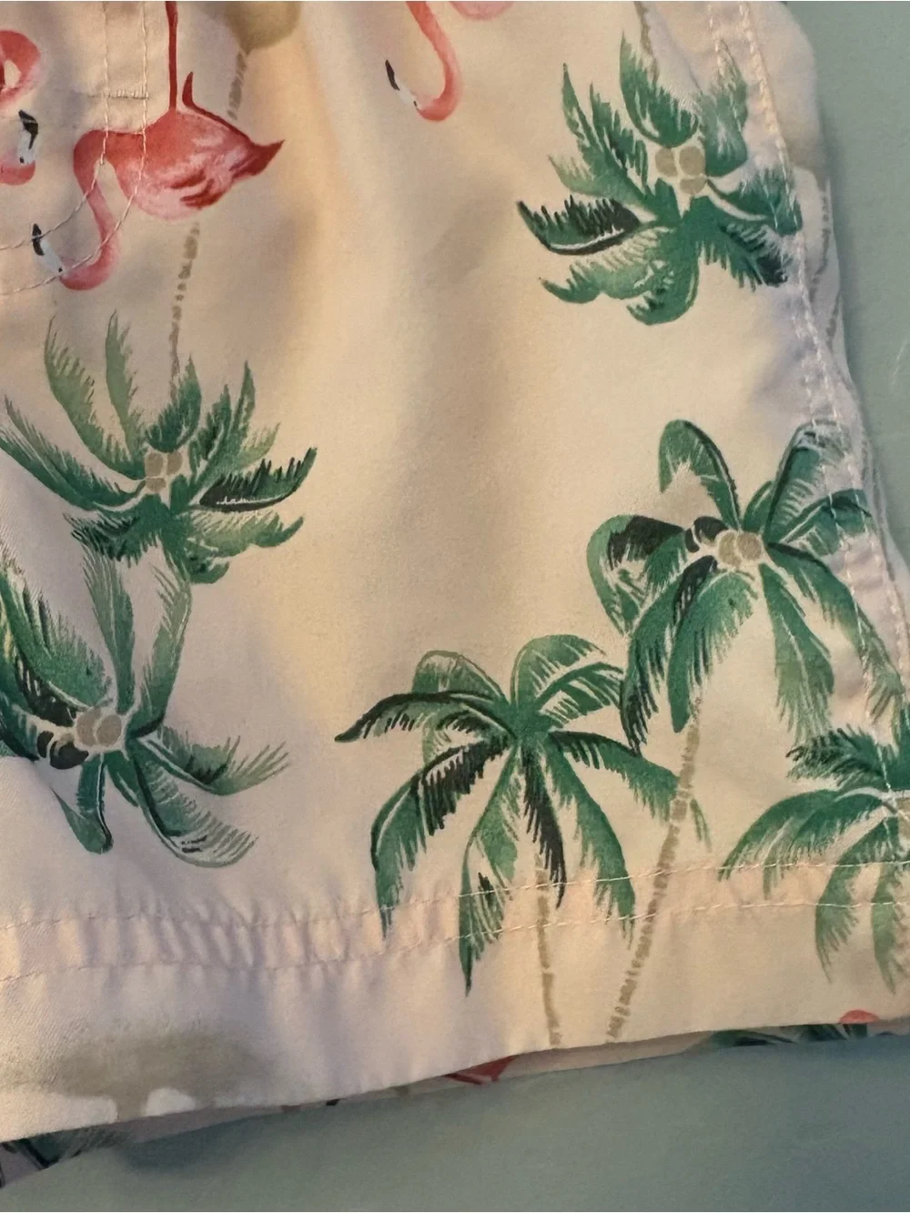 Old Navy pink flamingo and palm tree print boys swim trunks size xs 5